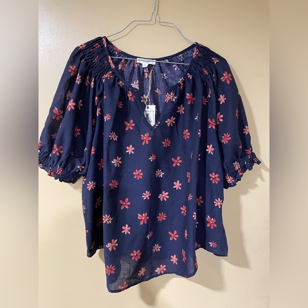 NWT Anthropologie Easel Navy and Pink Floral Blouse